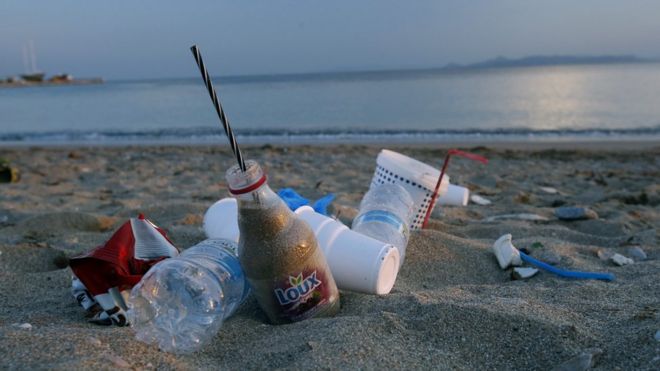 Plastic waste on Greek beach