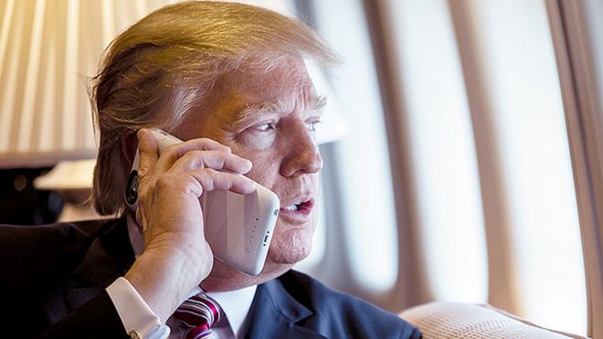 Image from White House flickr account of President Trump using a mobile phone on Jan 26 2017
