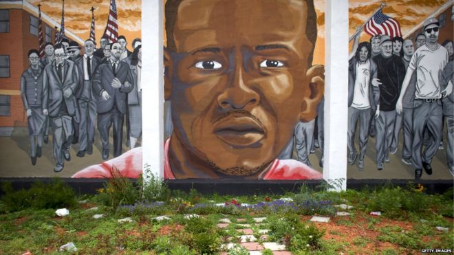 A mural for Freddie Gray, whose death in police custody sparked riots in Baltimore
