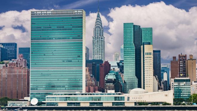 Штаб-квартира ООН на горизонте Нью-Йорка