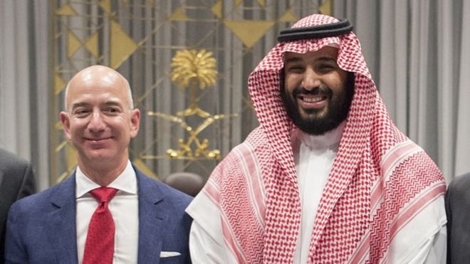 Mohammad bin Salman Al Saud y el fundador de Amazon, Jeff Bezos.