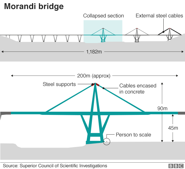 Иллюстрация моста Моранди с указанием основных размеров