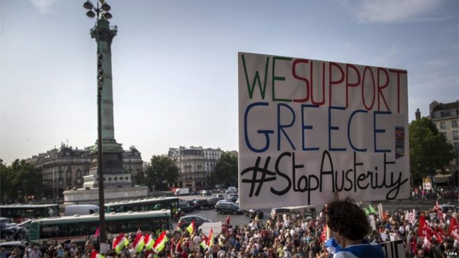 Митинг в поддержку Греции на площади Бастилии (2 июля)