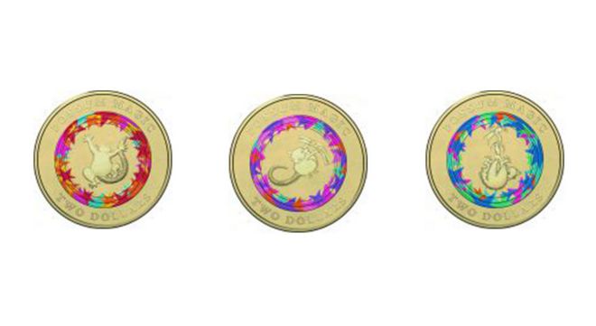Разноцветные монеты, созданные Королевским монетным двором Австралии, отмечают детскую книгу опоссум магии