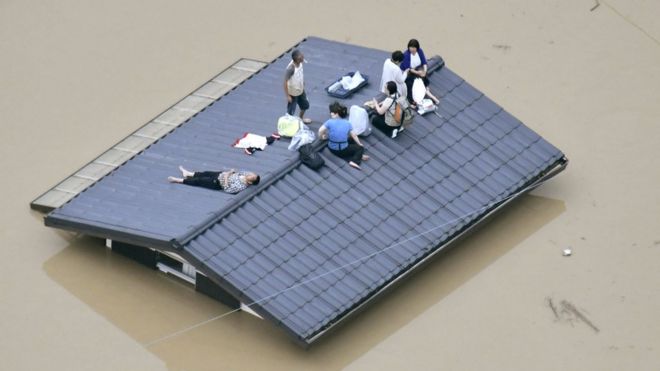 Vista aérea de las inundaciones en el oeste de Japón.