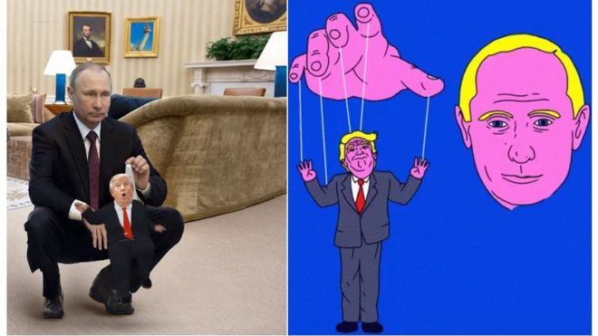 Изображения, которыми поделились с Дональдом Трампом, которым манипулирует Владимир Путин