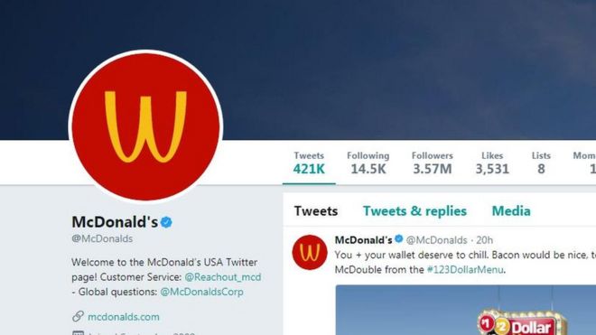 Снимок экрана аккаунта McDonald's в Твиттере, США, 8 марта 2018 года