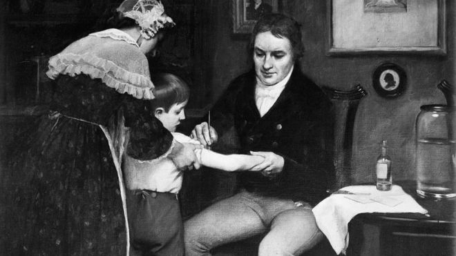 Edward Jenner realizando la primera vacunacion