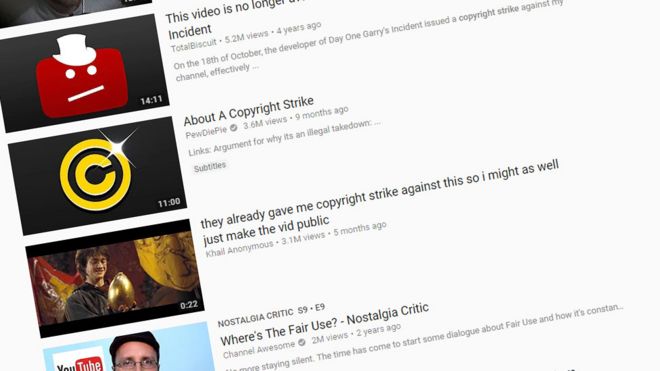 Скриншот многих видео о жалобах на нарушение авторских прав
