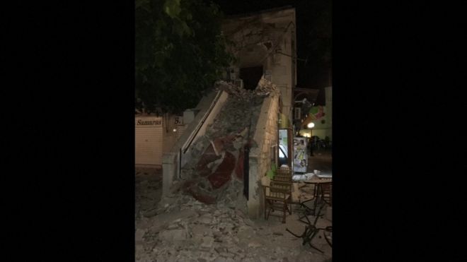 Damage caused by earthquake on Kos