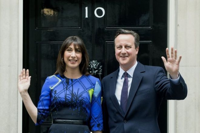 Саманта и Дэвид Кэмерон после победы на всеобщих выборах консерваторов в 2015 году