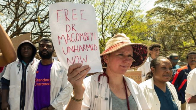 Zimbabwe junior doctors stage a protest march on Sunday
