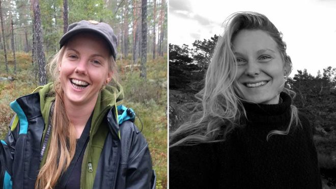 A composite image shows two blonde women in an outdoor environment