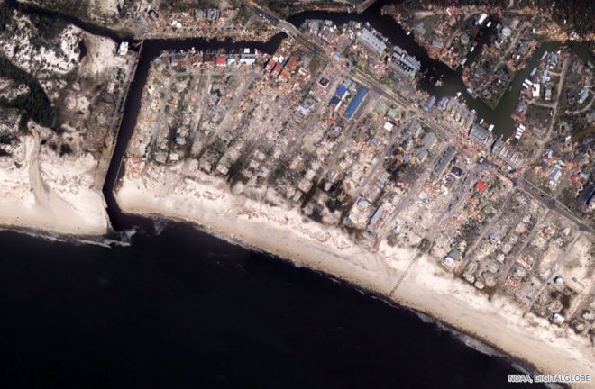 این تصویر هوایی منطقه ساحلی معروف مکزیکو بیچ را نشان می‌دهد که گویی با چرخ گوشت ریش‌ریش شده