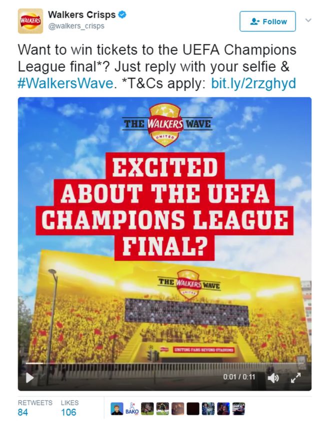 Твиттер Walkers Crisps: В восторге от финала Лиги чемпионов УЕФА?