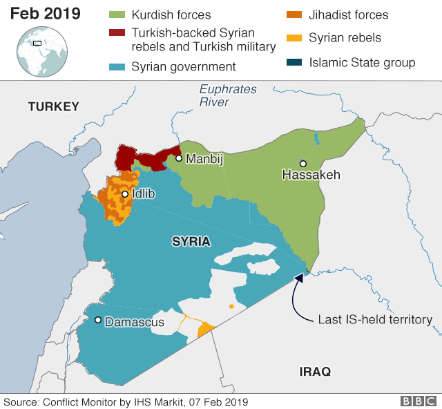 Карта, показывающая, кто контролирует, где в Сирии, 7 февраля 2019 года