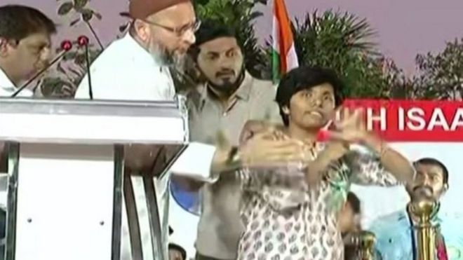 Amulya Leona at the protest event in Bangalore