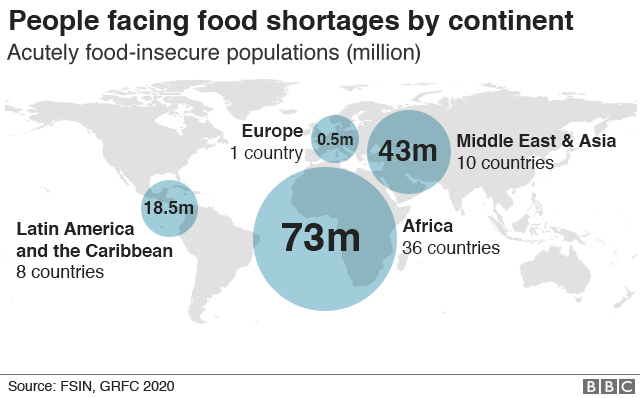 Карта, показывающая количество людей, столкнувшихся с проблемой отсутствия продовольственной безопасности