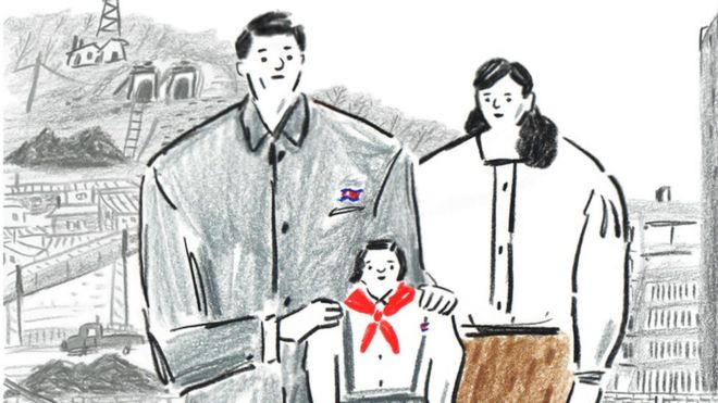 Drawing of a North Korean family