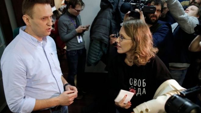 Навальный и тележурналист Ксения Собчак выступили на мероприятии в день голосования