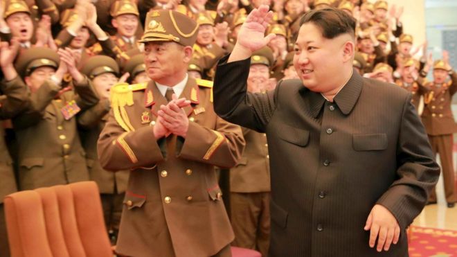 North Korean leader Kim Jong-un at concert marking 70th founding of the Korean People#s Army in Pyongyang. 23 February 2016