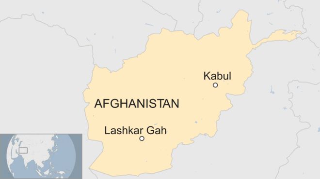 Карта с указанием местоположения Лашкар Гах и Кабула в Афганистане