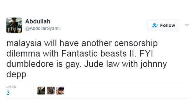 У Малайзии будет еще одна дилемма цензуры с Fantastic Beats II. К вашему сведению, Дамблдор гей. Джуд Лоу с Джонни Деппом