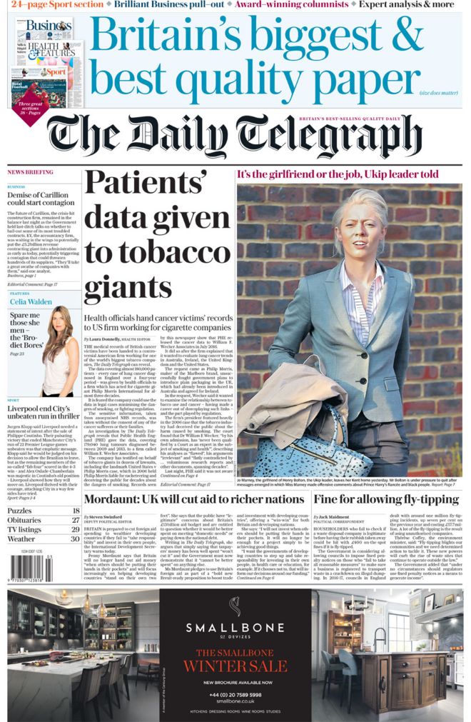 Daily telegraph front page