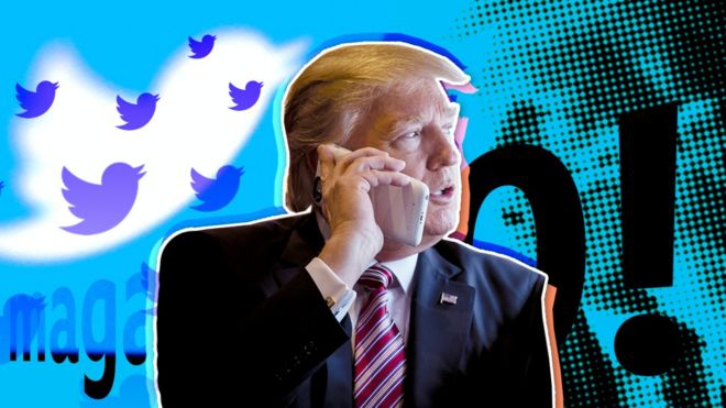 Montagem com Donald Trump e o logo do Twitter