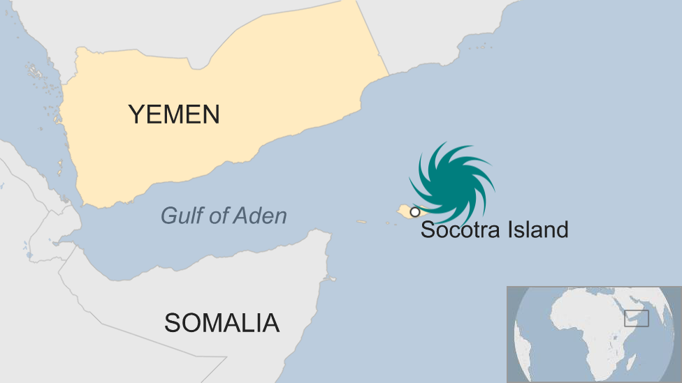Карта Сокотры, недалеко от побережья Йемена и вблизи Африканского рога и Сомали