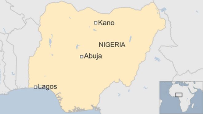 Карта с указанием Кано, Абуджи и Лагоса