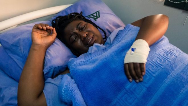 Joana Mamombe a Movement for Democratic Change (MDC) Alliance member of Parliament lying on a hospital bed at a private hospital in Harare on May 15, 2020