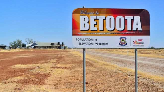 Знак за пределами небольшого австралийского городка Бетота, население которого равно нулю