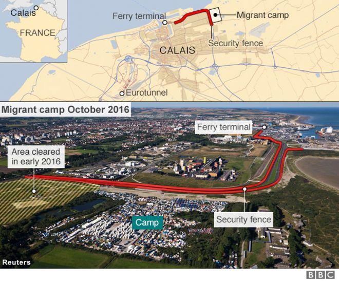Карта лагеря мигрантов Кале
