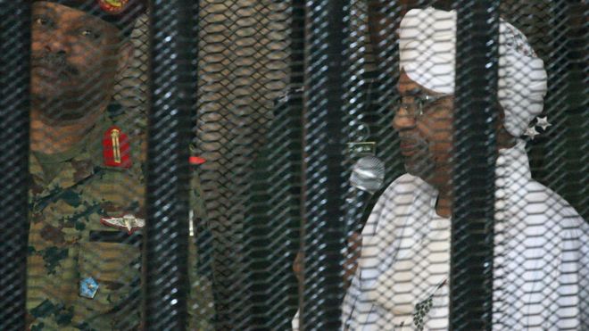 Omar al-Bashir in court on Monday - BBC