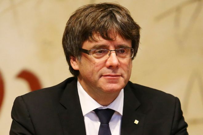 Catalan leader Carles Puigdemont at a cabinet meeting in Barcelona, 10 October