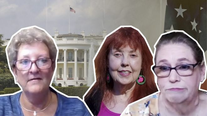 Composite of white women voters and the White House