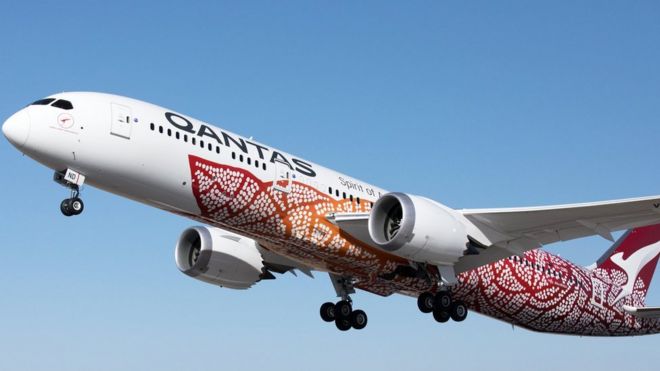 В раздаточном материале от Qantas 24 марта 2018 года показан Qantas 787-9 Dreamliner
