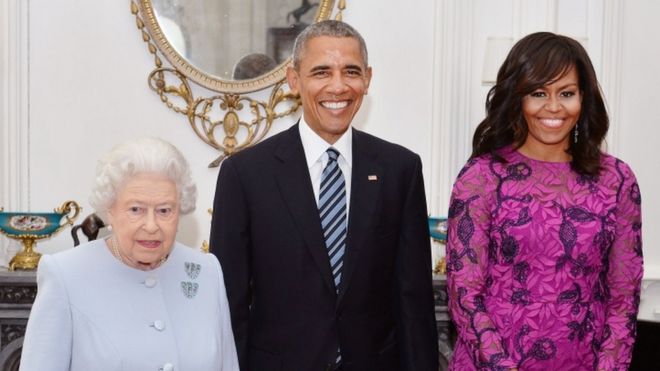 Барак и Мишель Обама с королевой Елизаветой