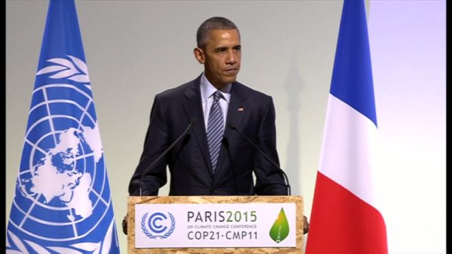 COP21で温暖化対策の必要性を訴えるオバマ米大統領