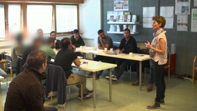 Sala de aula do curso para refugiados