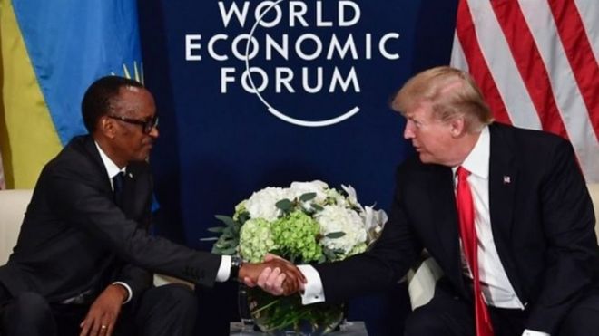 Rais Kagame na mwenzake Donald Trump walipokutana katika mkutano wa kiuchumi duniani