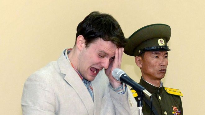 Отто Вармбиер на суде в Северной Корее, 16 марта 2016 года