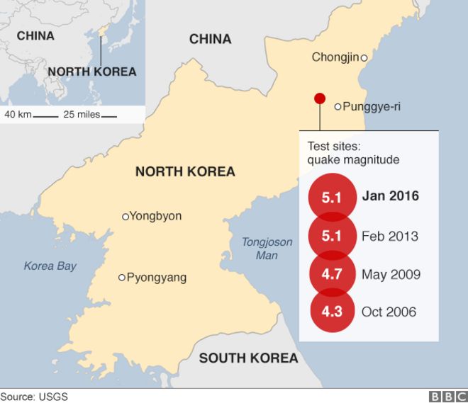 Карта ядерных испытаний Северной Кореи