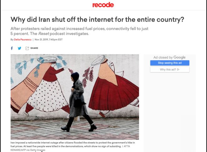 نشریه وکس در گزارشی سعی کرده دلایل قطع اینترنت در ایران را تشریح کند