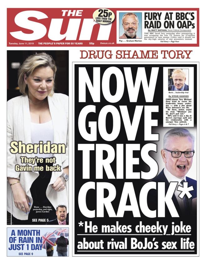 Front page of the Sun