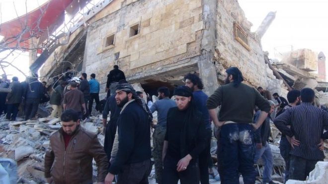 The aftermath of an airstrike in Syria