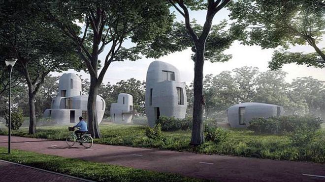 Впечатление художника от 3D-печатных бетонных домов в Эйндховене