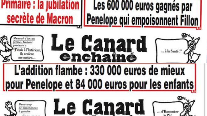 Композитные изображения двух первых страниц Canard Enchaine