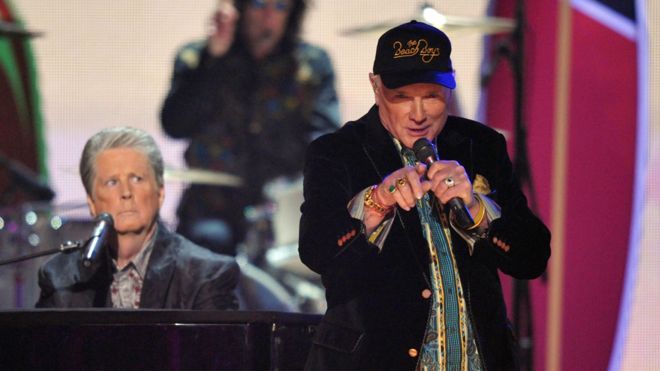 Brian Wilson (left) and Mike Love performing together in 2012
